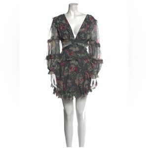 Zimmermann Lace Up Floral Long Sleeve Mini Dress